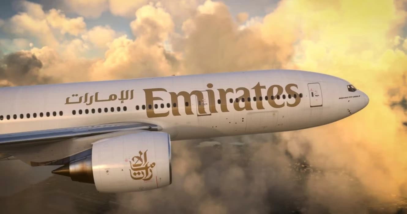 Emirates airplane in flight